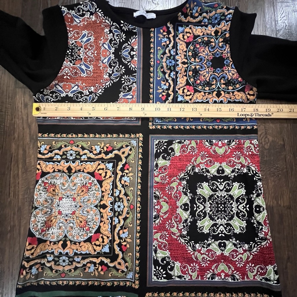 Zara Basic Patchwork Printed Black Midi Dress 3/4… - image 8